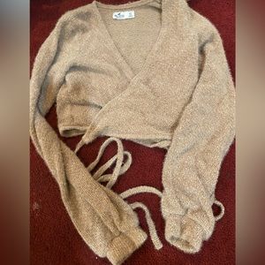 Fluffy Tan Crop Top with String